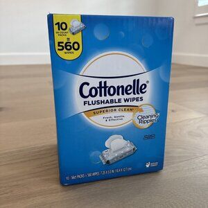 Cottonelle Flushable Wipes, 10 Flip-Top Packs, 56-Count, 560 Wipes Total Sealed